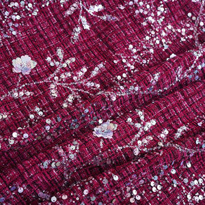 Maroon Floral Embroidery Tweed Fabric PDM-28940 - TradeUNO