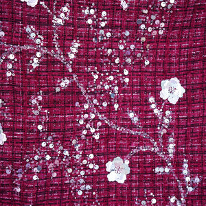 Maroon Floral Embroidery Tweed Fabric PDM-28940 - TradeUNO