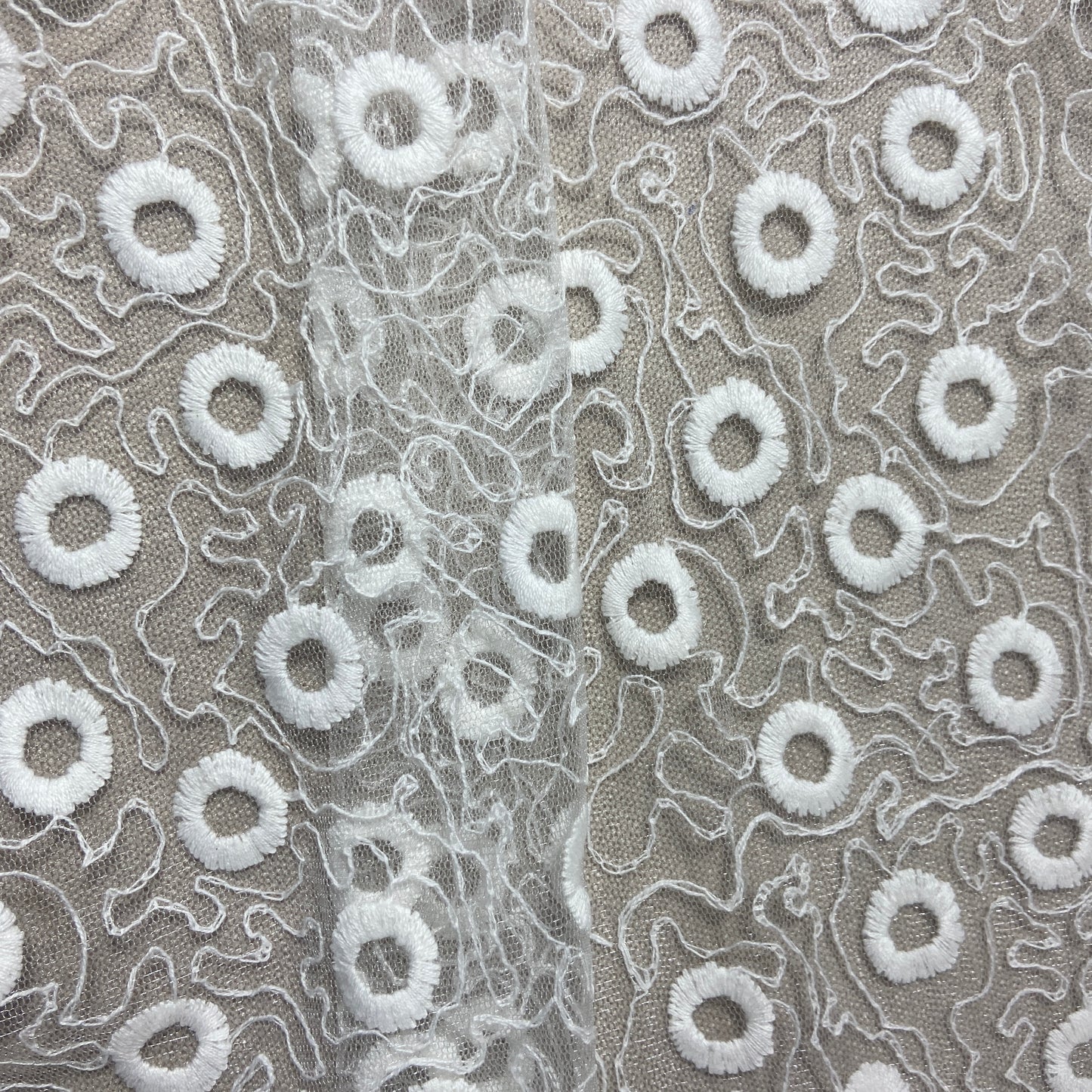 White Thread Embroidery Net Fabric