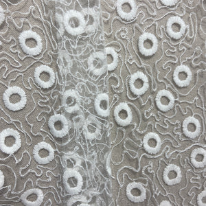 White Thread Embroidery Net Fabric