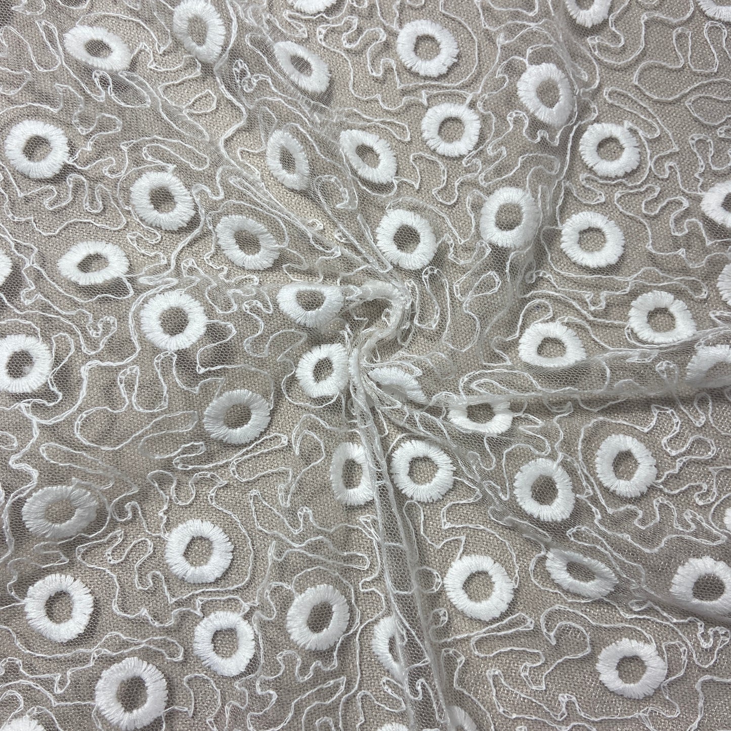 White Thread Embroidery Net Fabric