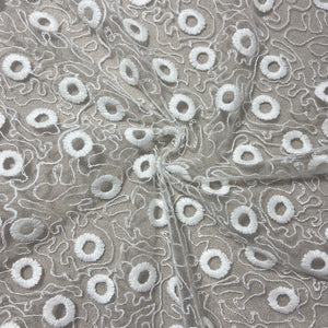 White Thread Embroidery Net Fabric