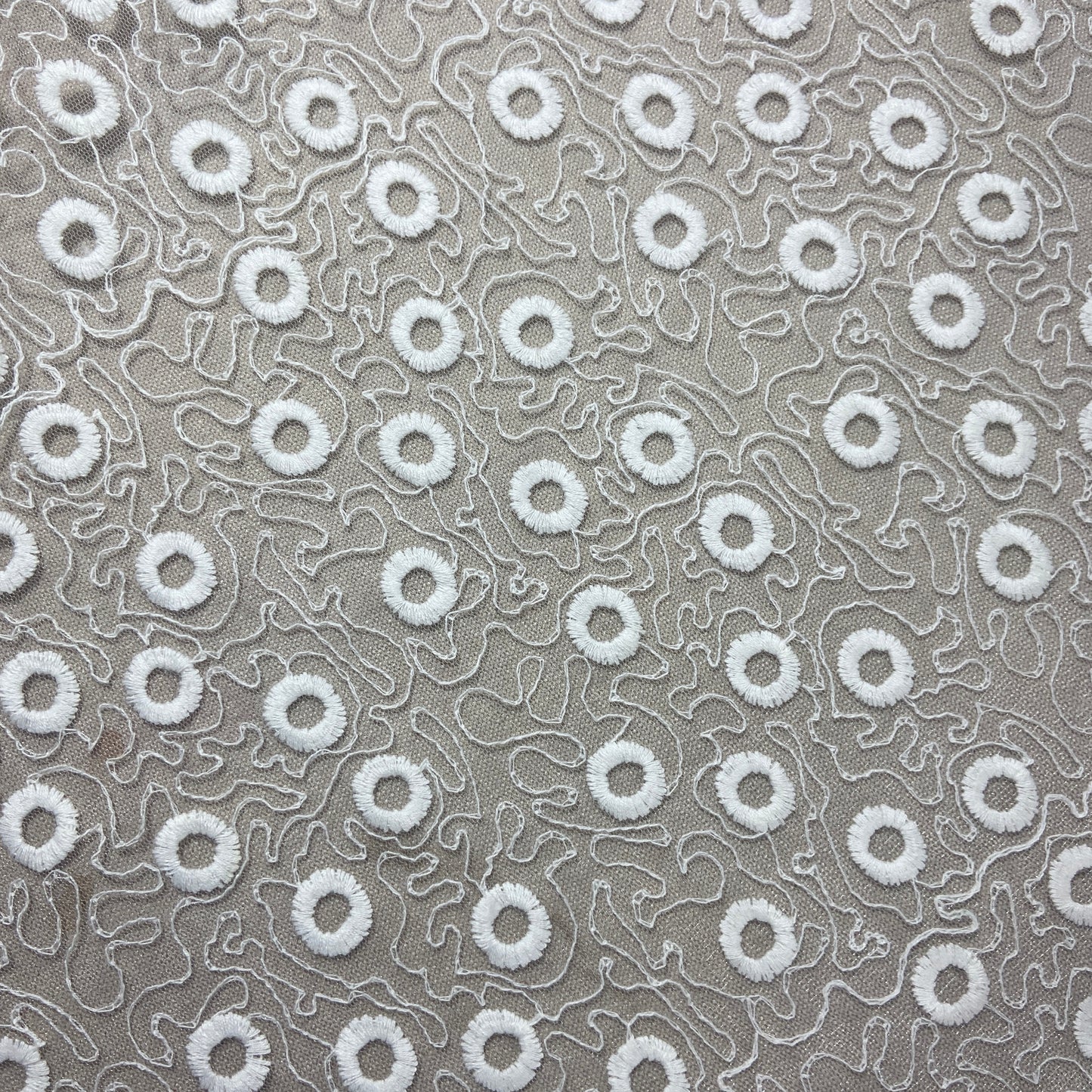 White Thread Embroidery Net Fabric