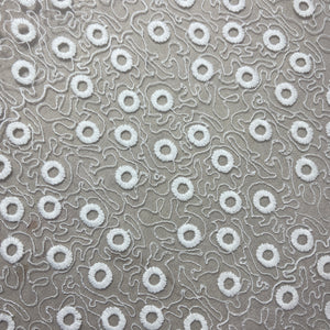 White Thread Embroidery Net Fabric