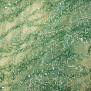 Green Floral Handwork Beads Sequence Embroidery Net AFC-9420