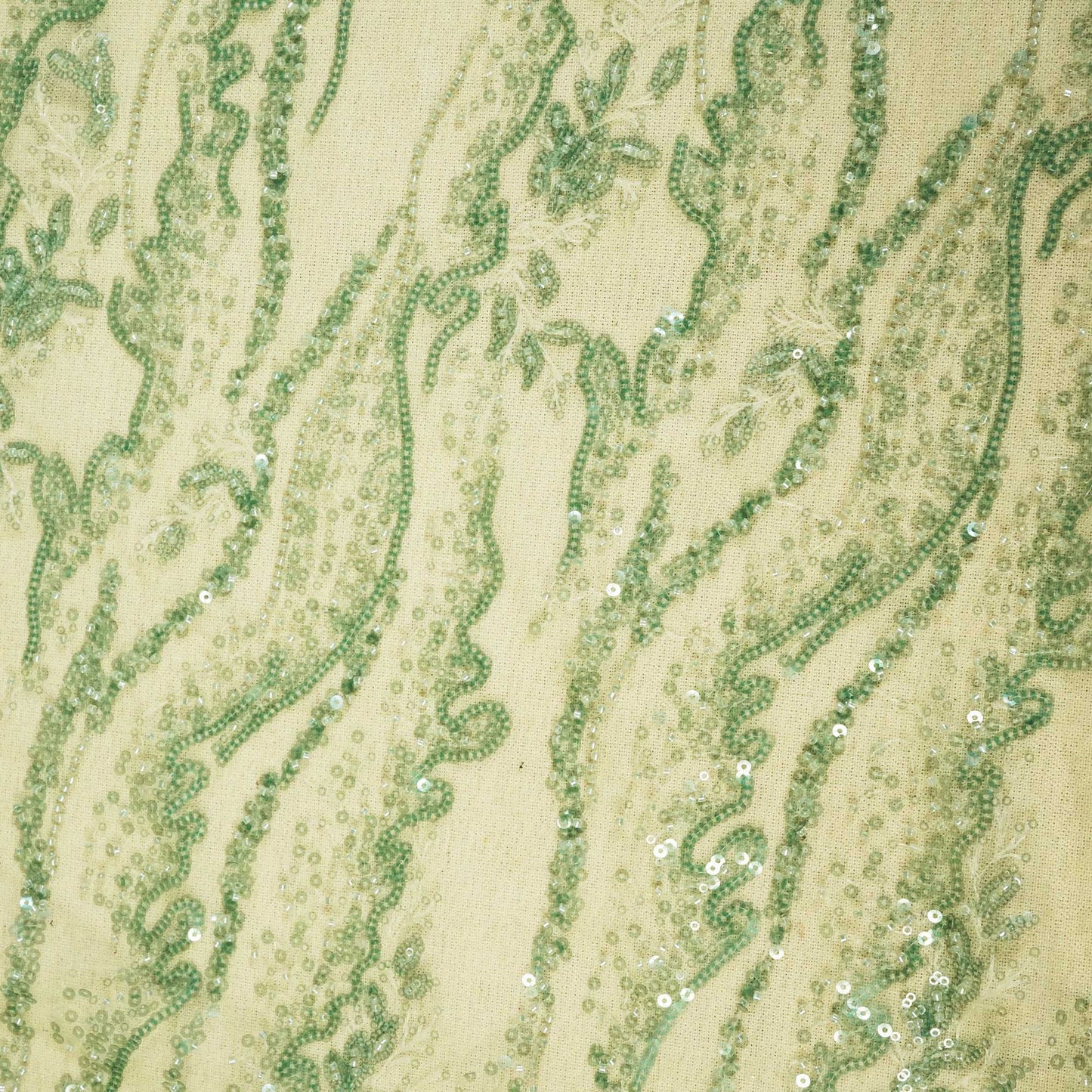 Green Floral Handwork Beads Sequence Embroidery Net AFC-9420