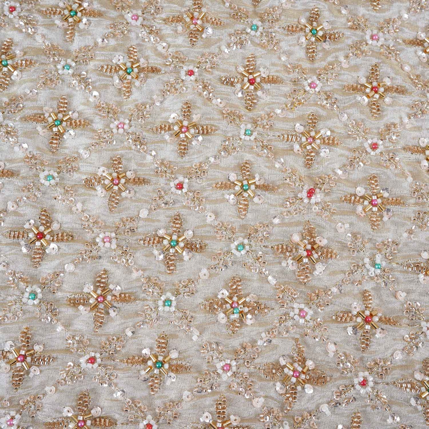 Beige Pearl & Zari Dyeable Tissue Fabric WI-28961
