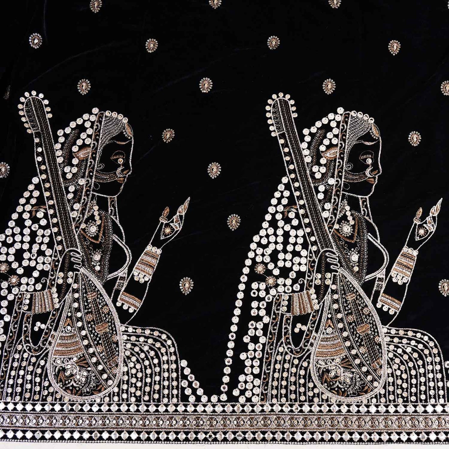 Black Embroidery Velvet Fabric JD-28969