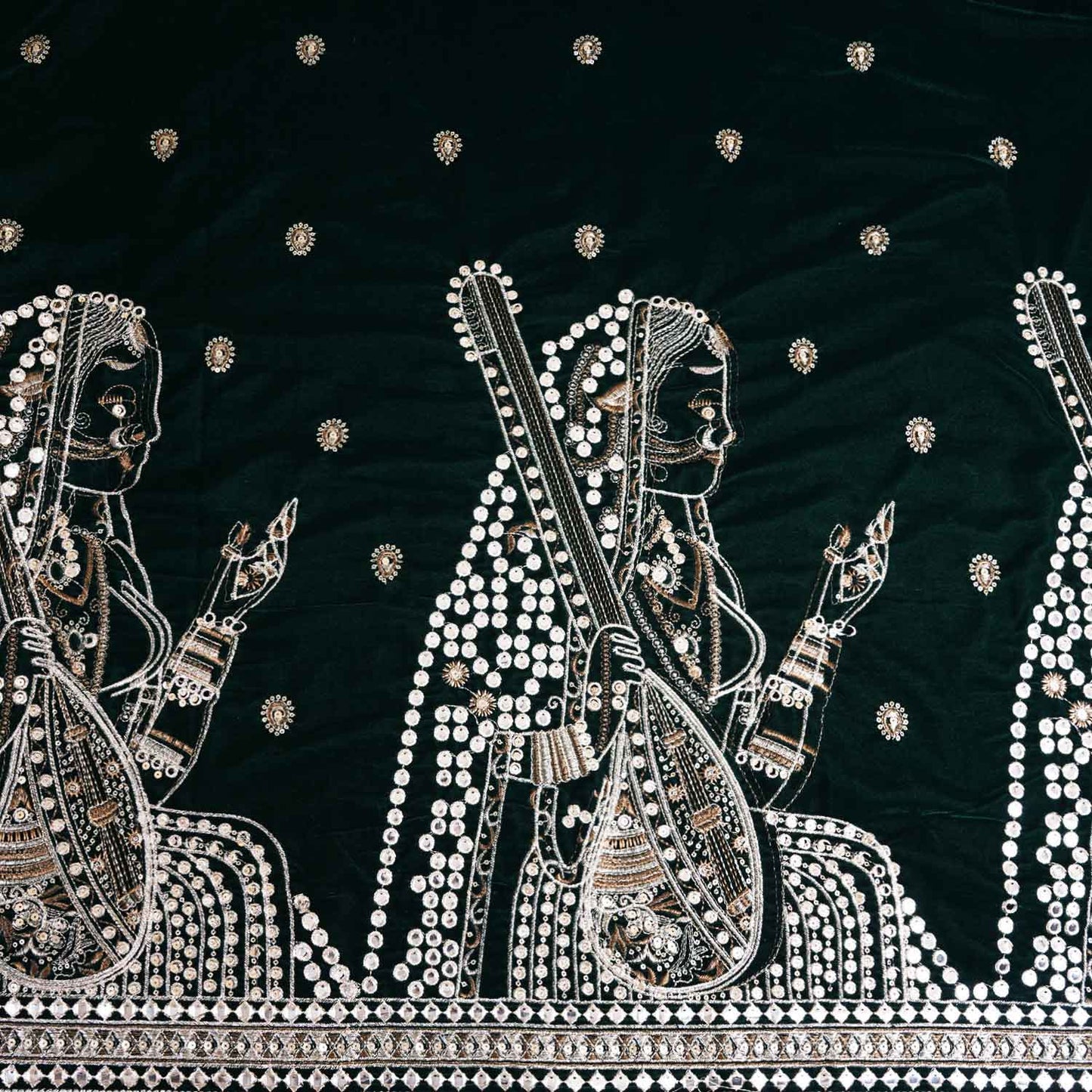 Dark Green Embroidery Velvet Fabric JD-28971