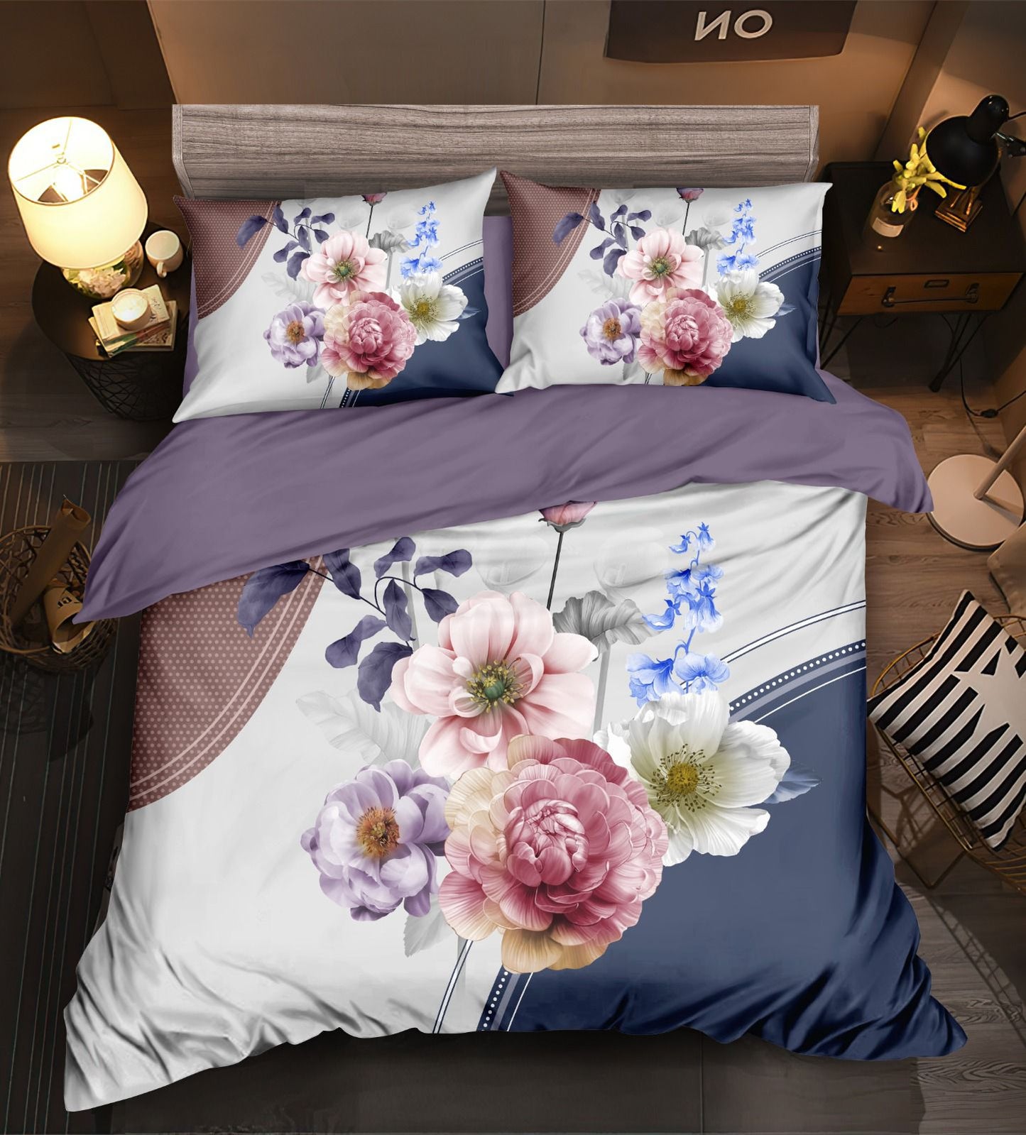 Multicolor Floral Print King Size Double Bedsheet Set