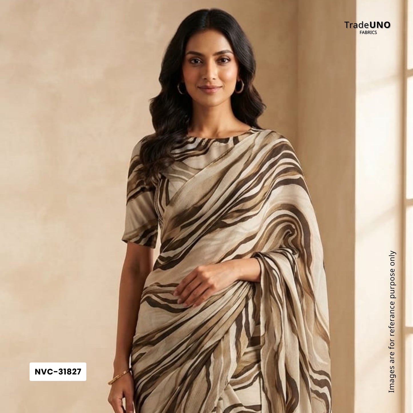 Beige with Brown Abstract print Crepe Fabric NVC-31827
