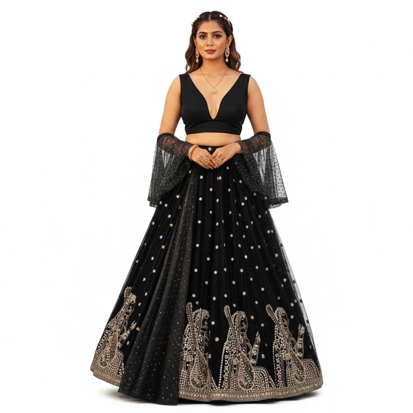 Black Embroidery Velvet Fabric JD-28969