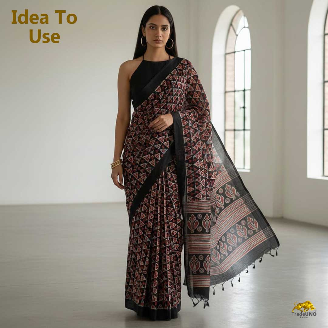 Black Geometrical Print Modal Satin Fabric EEG-28708