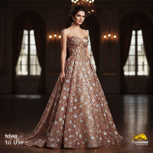 Classic Orange Silver Pearl Sequins Embroidery Net Fabric - TradeUNO