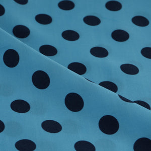 Light Blue & Black Polka Dot Twill Satin Fabric VP-32442 - TradeUNO