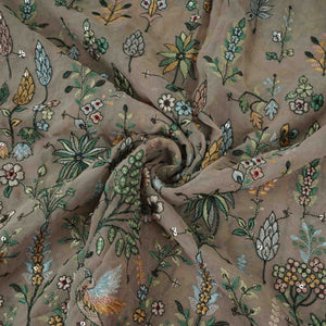 Greige Thread Embroidery Georgette Fabric DR-32383 - TradeUNO