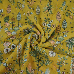 Yellow Thread Embroidery Georgette Fabric DR-32380 - TradeUNO