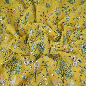 Yellow Thread Embroidery Georgette Fabric DR-32380 - TradeUNO