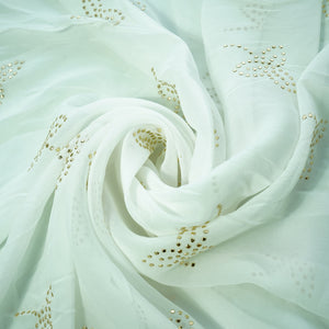 White Tropical Mukaish Work Georgette Dyeable Fabric