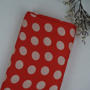 Red & Beige Polka Dot Twill Satin Fabric VP-32433 - TradeUNO