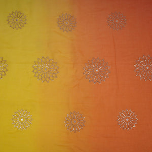 Yellow With Orange 4D Floral Sequins Embroidery Malai Chanderi Fabric VF-32312 - TradeUNO