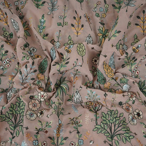 Peach Thread Embroidery Georgette Fabric DR-32382 - TradeUNO