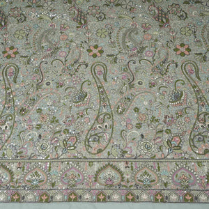 Light Grey Kashmiri Paisley Embroidery Georgette Fabric DR-32375 - TradeUNO