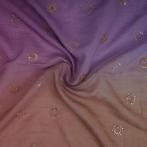 Lavender With Green 4D Geometrical Sequins Embroidery Malai Chanderi Fabric VF-32323 - TradeUNO