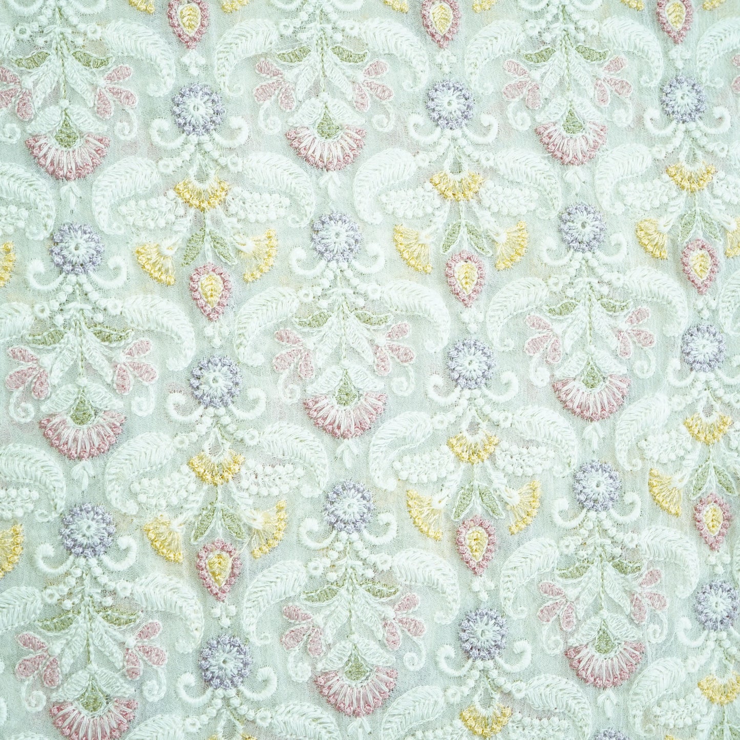 White Multicolor Thread Embroidery Dyeable Georgette Fabric