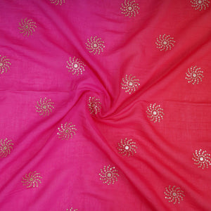 Pink With Orange 4D Sequins Embroidery Malai Chanderi Fabric VF-32316 - TradeUNO