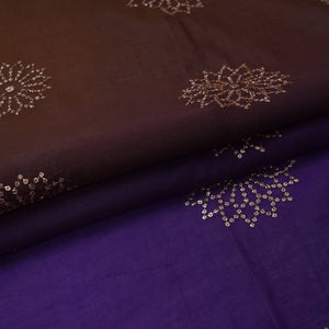 Purple With Olive Green 4D Floral Sequins Embroidery Malai Chanderi Fabric VF-32311 - TradeUNO
