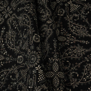 Black Kashmiri Paisley Jaal Embroidery Chinon Fabric DR-32384 - TradeUNO