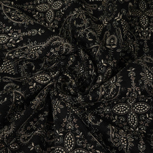 Black Kashmiri Paisley Jaal Embroidery Chinon Fabric DR-32384 - TradeUNO
