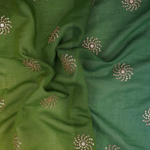 Light & Dark Green 4D Geometrical Sequins Embroidery Malai Chanderi Fabric VF-32320 - TradeUNO