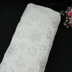 White Dyeable Mirror Thread Embroidery Georgette Fabric DR-32390 - TradeUNO