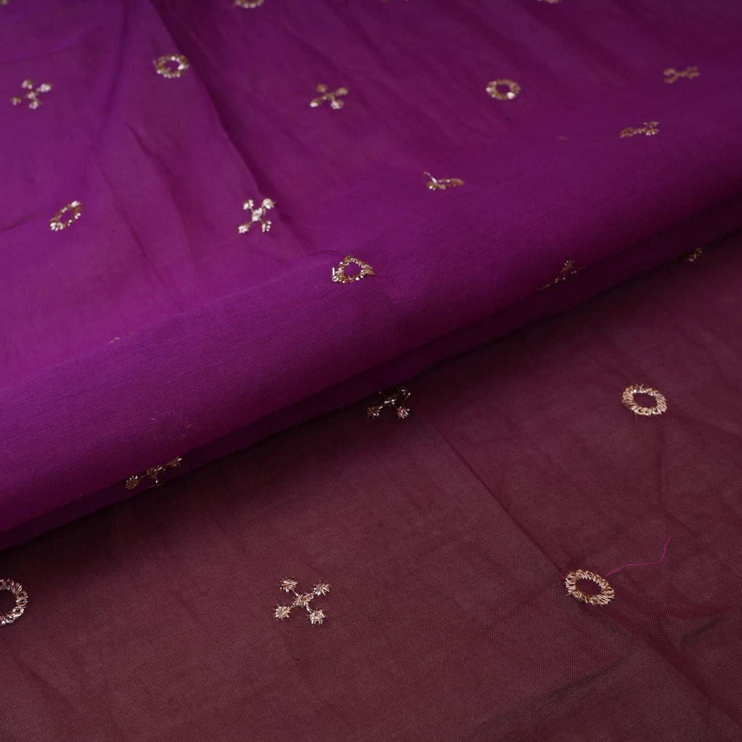 Wine With Olive Green 4D Geometrical Sequins Embroidery Malai Chanderi Fabric VF-32324