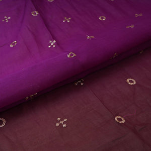 Wine With Olive Green 4D Geometrical Sequins Embroidery Malai Chanderi Fabric VF-32324 - TradeUNO