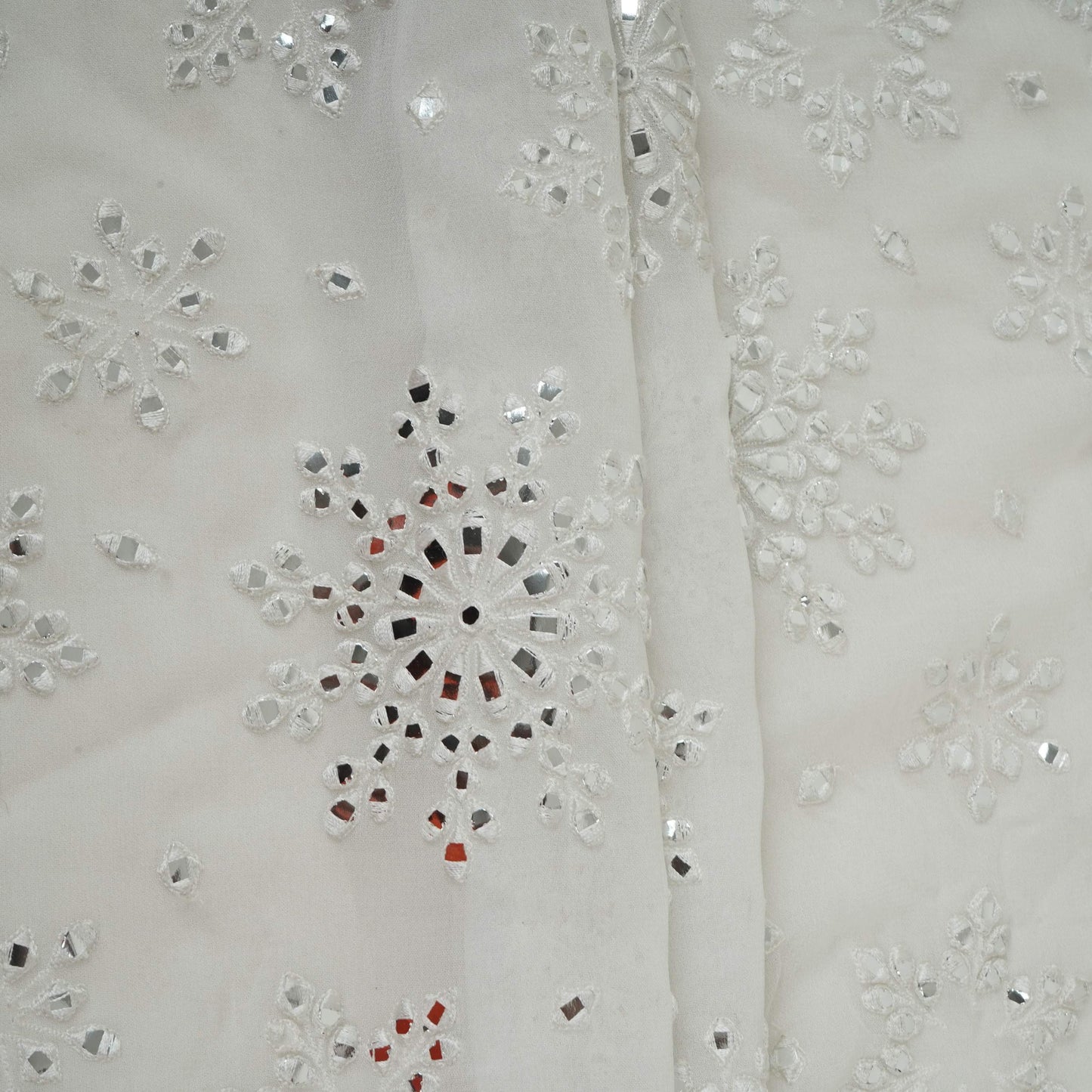 White Dyeable Mirror Thread Embroidery Georgette Fabric DR-32390