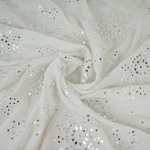 White Dyeable Mirror Thread Embroidery Georgette Fabric DR-32390 - TradeUNO
