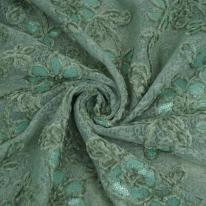 Green Velvet Work Floral Embroidery Lace Fabric LI-32212 - TradeUNO
