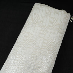 White Dyeable Chevron Sequins Embroidery Georgette Fabric DR-32401 - TradeUNO