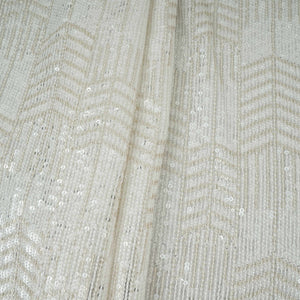 White Dyeable Chevron Sequins Embroidery Georgette Fabric DR-32401 - TradeUNO