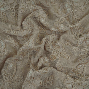 Beige Velvet Work Floral Embroidery Lace Fabric LI-32209 - TradeUNO