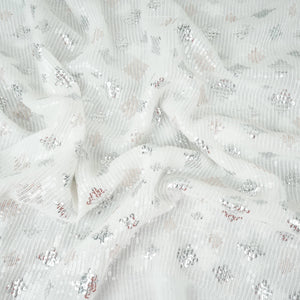 White Dyeable Geometrical Sequins Embroidery Georgette Fabric DR-32403 - TradeUNO