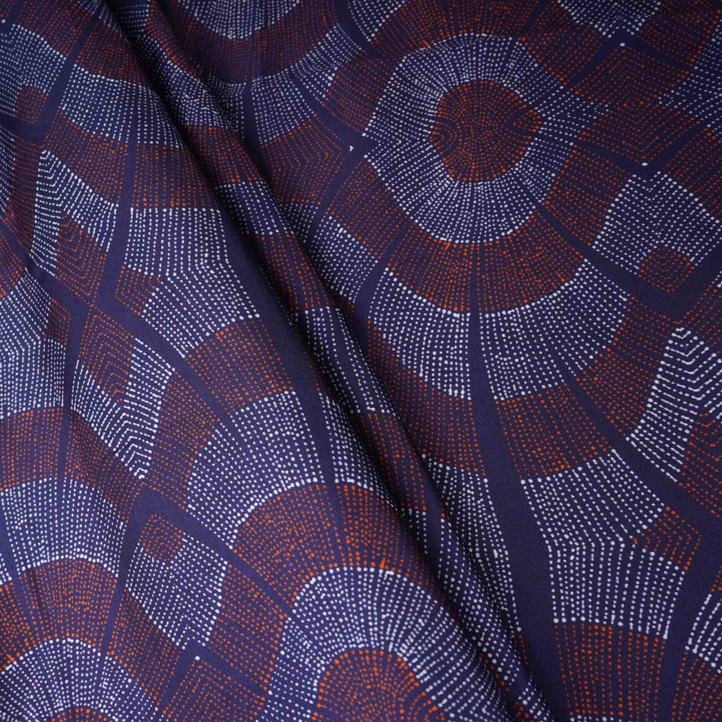 Navy Blue Abstract Print Satin Linen Fabric MT-30979