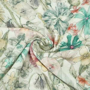 Off White Floral Print Cotton Linen Fabric RT-30970 - TradeUNO