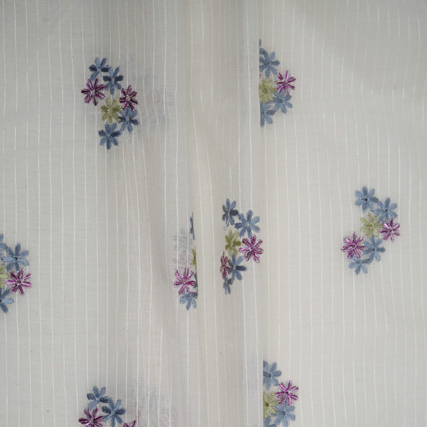 Off White with Multicolor thread embroidery Mul Chanderi Fabric ACF-32085
