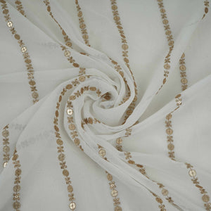 White Dyeable Zari Stripes With Sequins Embroidery Georgette Fabric DR-32372 - TradeUNO