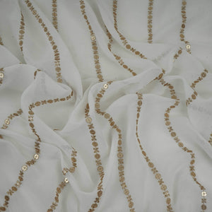 White Dyeable Zari Stripes With Sequins Embroidery Georgette Fabric DR-32372 - TradeUNO