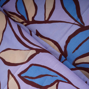 Light Lavender Floral Print Satin Linen Fabric MT-30983 - TradeUNO